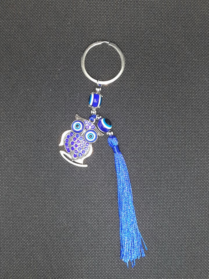 Blue Evil Eye Keychain, Turkish Glass Amulet Blessing Good Luck Key Ring