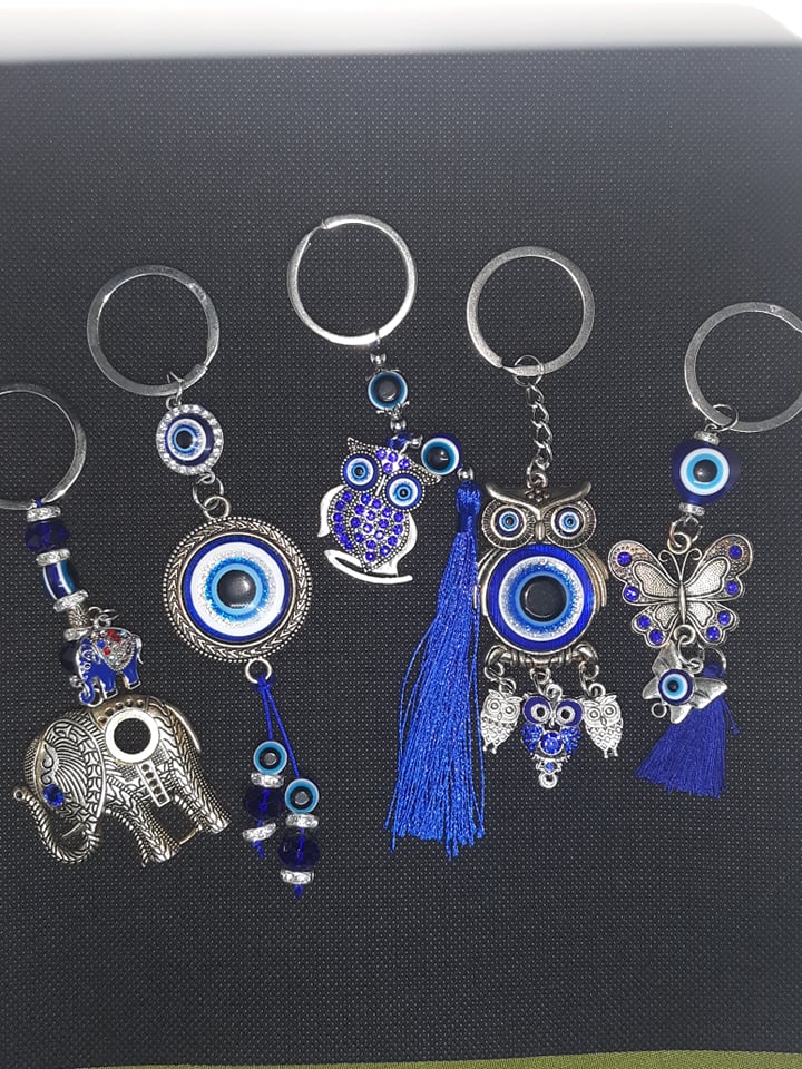 Blue Evil Eye Keychain, Turkish Glass Amulet Blessing Good Luck Key Ring