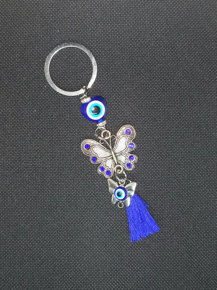 Blue Evil Eye Keychain, Turkish Glass Amulet Blessing Good Luck Key Ring