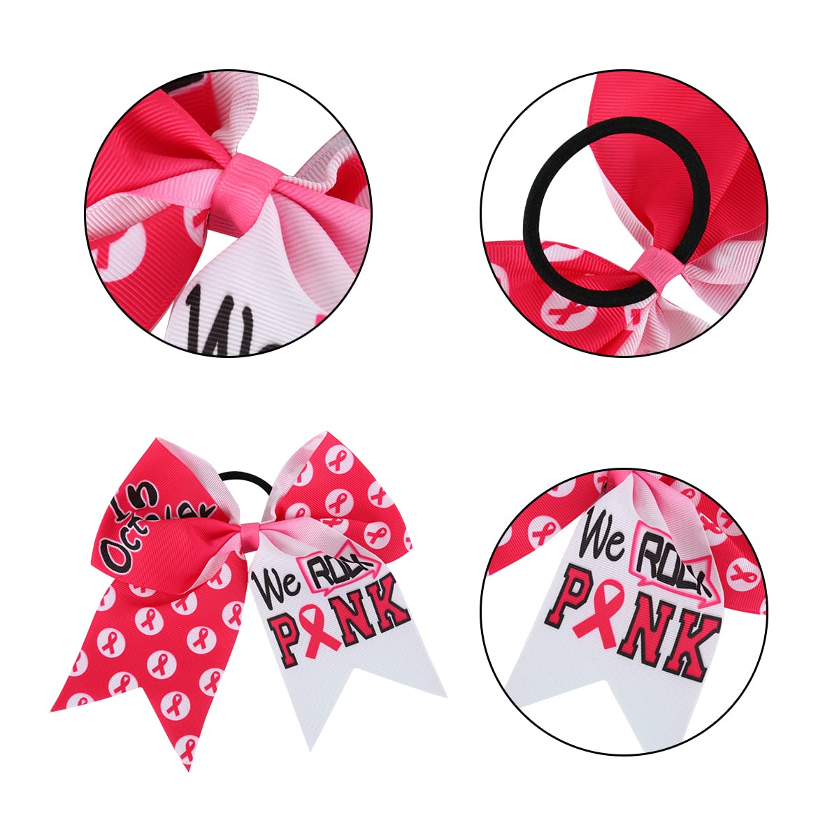 Sports Bows Breast Cancer Awareness Ribbon Ponytail Holder